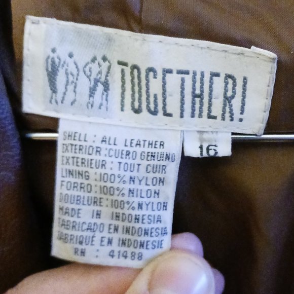 Vintage 80s Together Leather Double Breasted Maxi Trench Coat Brown Womens Sz 16 - Picture 15 of 16